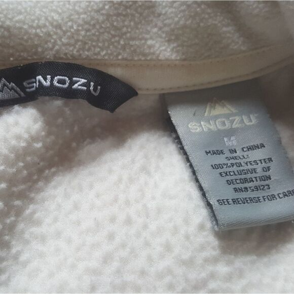 Snozu Fleece Jacket Cream and Brown Zip front Zip up Pockets Size Medium - Picture 6 of 8